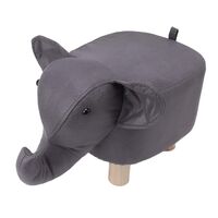 Taburet pentru Copii, Vafy, Scaun Tip Taburet, Model Elefant, din Lemn Masiv, Scaun pentru Copii, 30 x 25 x 25 cm, Gri inchis