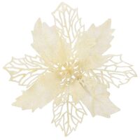 Set 10 ornamente pentru bradul de Craciun, stea Poinsettia, 16cm, crem