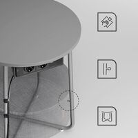 VASAGLE Masuta de cafea rotunda cu cos de stofa, statie de incarcare 2 prize si 2 USB, 45x50cm, gri argintiu