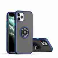 Husa Anti Fall Metal Bracket pentru Apple iPhone 12/ 12 Pro, Rezistenta la socuri, Margini colorate, Cu inel de prindere magnetic, Vafy, Albastru