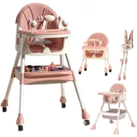 Scaun de Masa 2in1, Flippy, pentru Copii de la 6 luni - 5 Ani, Inaltime Reglabila, Centura in 5 Puncte, Tava de Masa, Roti cu Frana, Cos Depozitare, Jucarie Inclusa, 94 x 78 x 60 cm, Roz