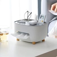 Suport pentru Servetele, Flippy, Cutie Multifunctionala, Design Minimalist, ABS, cu Suport pentru Obiectele Personale, pentru Birou, 21x12x12 cm, Gri