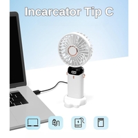 Ventilator Ultra Portabil cu Aromaterapie, Vafy, 3 in 1, de Mana, de Birou, de Gat, 5 Trepte de Viteza, Incarcare USB, Autonomie 12h, Pliabil, cu Ecran LCD, Alb
