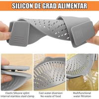 Strecurator Filtru pentru Vase, Vafy, din Silicon Rezistent la Temperaturi Inalte, Universal, Paste, Legume, Fructe, 23x12.5x6.7 cm, Gri