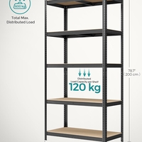 SONGMICS Raft de depozitare metalic, cu rafturi din PAL, 5 polite, max. 600 kg, 200x100x50cm, negru