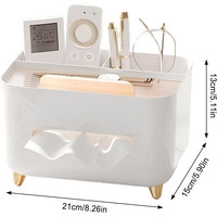 Suport pentru Servetele, Flippy, Cutie Multifunctionala, Design Minimalist, ABS, cu Suport pentru Obiectele Personale, pentru Birou, 21x15x13 cm, Alb