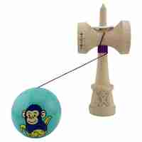 Kendama X Originala, Profesionala, Flippy, Blue Monkey, Super Sticky cu Cupe Mari King Size V3, Rulment Metalic si Gaura in Baza, din Lemn 18 cm, Ata 62/65 cm, Turcoaz
