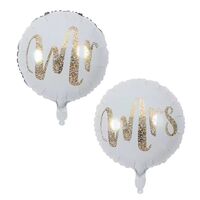 Balon din Folie Metalizata, Flippy, Figurina Cerc, Model MR, Tematica Nunta, 45 cm, Ambalaj Individual, Pai Inclus, Umflare cu Aer sau Heliu, Alb