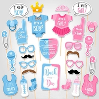 Set 30 de Accesorii pentru Petrecere, Vafy, Props pentru Coltul de Poze, Gender Reveal, Tematica Baby Shower, Albastru-Roz
