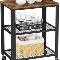 VASAGLE Carucior de servire pe roti, cu polite, pentru bucatarie, 40x60x77cm, industrial, maro rustic