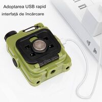 Lanterna Mini de Buzunar Tip Breloc, Flippy, Incarcare prin USB Type C, Multifunctionala, pentru Exterior, Camping, Alpinism, Ciclism, Mini Lanterna Elvis, 6.1 x 5 x 2.5 cm, Lumina Puternica, Culoare Verde