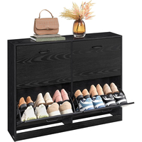 VASAGLE Dulap pantofi 4 clapete, compartimentare reglabila, 16-28 perechi de incaltaminte, 106x24x83 cm, negru abanos