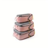 Set 3 Genti de Calatorie Flippy, Pentru Depozitare, Compresibile, 3 Dimensiuni, Mic, Mediu, Mare, Impermeabile, Fermoar Dublu, Roz
