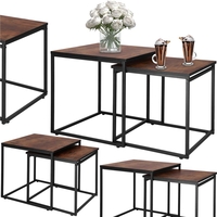 Set 2 mese pentru cafea, cadru otel, stil industrial, 50x50x52 cm si 45x45x47 cm, maro