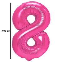Balon din Folie Metalizata, Flippy, Figurina Cifra, Model 8, Tema Aniversare 100 cm, Ambalaj Individual, Pai Inclus, Umflare cu Aer sau Heliu, Roz