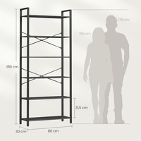VASAGLE Biblioteca 6 rafturi, cadru metalic si polite PAL, stil industrial, 80x30x186 cm, negru