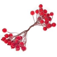 Set decorativ ramuri cu merisoare rosii artificiale inghetate, 15 cm, 200 boabe, rosu