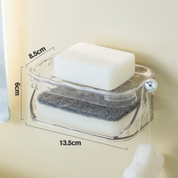 Savoniera Dubla, Flippy, 2 Straturi, Instalare fara Perforare, Agatatoare Burete, 13.5 x 8.5 x 6 cm, Transparent