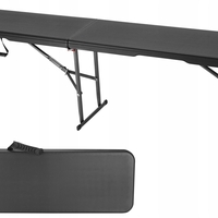 Set masa cu 2 banci pliabile tip valiza pentru gradina, camping sau evenimente, 180x70x74cm, negru