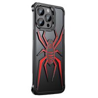 Husa de Protectie Compatibila iPhone 15 Pro, cu Suport Metalic pentru Camera, Armor Protective Series, Vafy, Antisoc, Protectie de Metal pe Margini, Model Paianjen, Negru Rosu