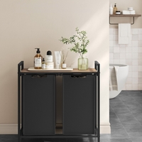 VASAGLE Cos de rufe, 2 compartimente, saci de rufe detasabili, raft, cadru metalic, 2x46L, 73x33x72 cm, maro si negru