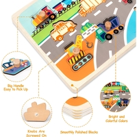 Puzzle Montessori din Lemn pentru Copii, Flippy, 0-3 Ani, 3D, Model Transporturi, Educativ, Intuitiv, Creativ, 9 Piese, 30x22.5x0.8 cm, Multicolor