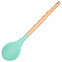 Set Sersimo 12 ustensile de bucatarie din silicon termorezistent si maner din bambus, verde