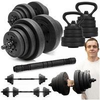 Set gantere, bara si kettlebell ajustabil 30 kg, 16 discuri, conector si suport dedicat, negru