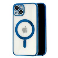 Husa MagSafe pentru Apple iPhone 12, Protectie camera, Full TPU, Margini colorate Electroplating, Magnetica, Incarcare Wireless, Vafy, Albastru