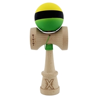Kendama X Originala, Profesionala, Flippy, Cupe Mari KING SIZE V3, Rubber Grip, Gaura in Baza, Rulment Metalic, din lemn 18 cm, Ata 62/65 cm, M Galben/Negru/Verde