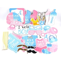 Set 30 de Accesorii pentru Petrecere, Vafy, Props pentru Coltul de Poze, Gender Reveal, Tematica Baby Shower, Albastru-Roz