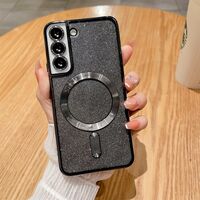 Husa de Protectie 2 in 1, Vafy, Husa pentru Samsung Galaxy S24, Glitter Chrome Magsafe, din TPU, Magnetica, cu Protectie Lentila, Negru