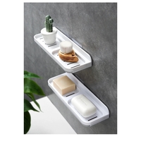 Savoniera Dubla, Flippy, de Perete, cu Compartiment de Scurgere, Montare prin Lipire, 26 x 8 x 4 cm, Alb/Gri