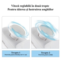 Unghiera Electrica 2 in 1, Flippy, Taiat si Slefuit, 2 Viteze, Lumina LED, Design Ergonomic, Compartiment Resturi, Portabila, Silentioasa 65 db, USB-C, Manichiura, Ideal Pentru Copii si Adulti, 8.5 x 6.8 x 3.3 cm, Alb