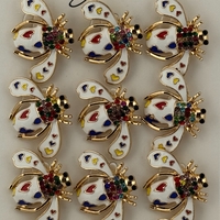Set 12 Brose Martisor Primavara, Jolie, Model Albina Alba cu Inimi Colorate, Multicolor
