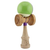 Kendama X Originala, Profesionala, Flippy, Big Cups V2, Super Sticky cu Cupe Mari, din lemn 18 cm, Rulment Metalic cu Ata 55 cm, Verde deschis/Alb