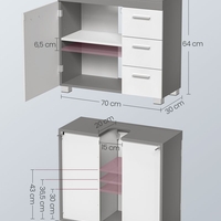 VASAGLE Dulap baie lavoar, cu 3 sertare si 2 compartimente, MDF, 70x30x64 cm, alb si gri