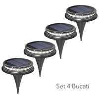 Lampa solara LED Set 4 Bucati, Flippy, Tip Spot pentru Gradina, 8 LED-uri, ABS si Policarbonat, Baterie 1.2V, 600mah, 12 x 13.5 cm, Lumina Alba Rece, Negru/Auriu