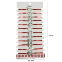 Bratara Martisor pentru Dama, Jolie, Model Inima Glob, Set 12 bucati, Pandativ Argintiu din Inox cu Snur Rosu Ajustabil