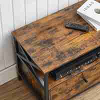 VASAGLE Comoda TV cu 2 sertare si 2 rafturi, cadru metalic, stil industrial, 120x40x50 cm, maro rustic