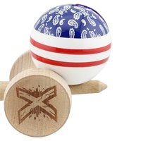 Kendama X Originala CHICANOS, Profesionala, Flippy, Cupe Mari KING SIZE V3, Super Sticky, Gaura in Baza, Rulment Metalic, din lemn 18 cm, Ata 62/65 cm, Mov/Alb