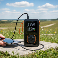 Compresor anvelope portabil auto 12V, acumulator 3600 mAh, cu manometru, display LED si functie powerbank, reincarcare USB