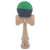 Kendama X Originala, Profesionala, Flippy, 18 cm, din Lemn, Verde/Negru