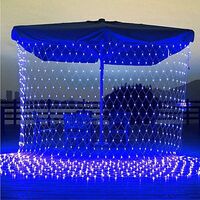 Instalatie Craciun, Tip Plasa, 6 m x 1.5 m, 480 LED-uri, Albastru, 8 jocuri de lumini, Transformator cu telecomanda, Interconectabila, Prelungitor 3 m inclus, Fir transparent, Vafy