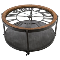 Masuta cafea rotunda Atmosphera Baris Chrono cu blat ceas, 95x47 cm, negru