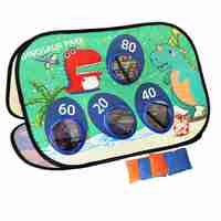 Joc pentru Copii, Flippy, Aruncarea Sacilor cu Nisip, Sageti, 8 Mingi, 4 Saci, Geanta Portabila, Interactiv, Model Dinozauri, 77.5x44.5x42 cm, Multicolor