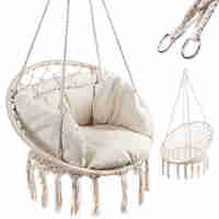 Scaun rotund tip leagan suspendat cu perna Confort Plus, casa sau gradina, bej