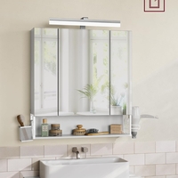 VASAGLE Dulap de baie de perete, cu oglinda si LED, prize si USB incorporate, 70x16x75 cm, alb