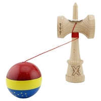 Kendama X Originala, Profesionala, Flippy, Tricolor Edition cu Stele, Super Sticky cu Cupe Mari KING SIZE V3, Rulment Metalic si Gaura in Baza, din Lemn 18 cm, Ata 62/65 cm, Multicolor