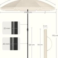 SONGMICS Umbrela terasa gradina sau plaja, cu inclinare, husa, diametru 160cm, bej